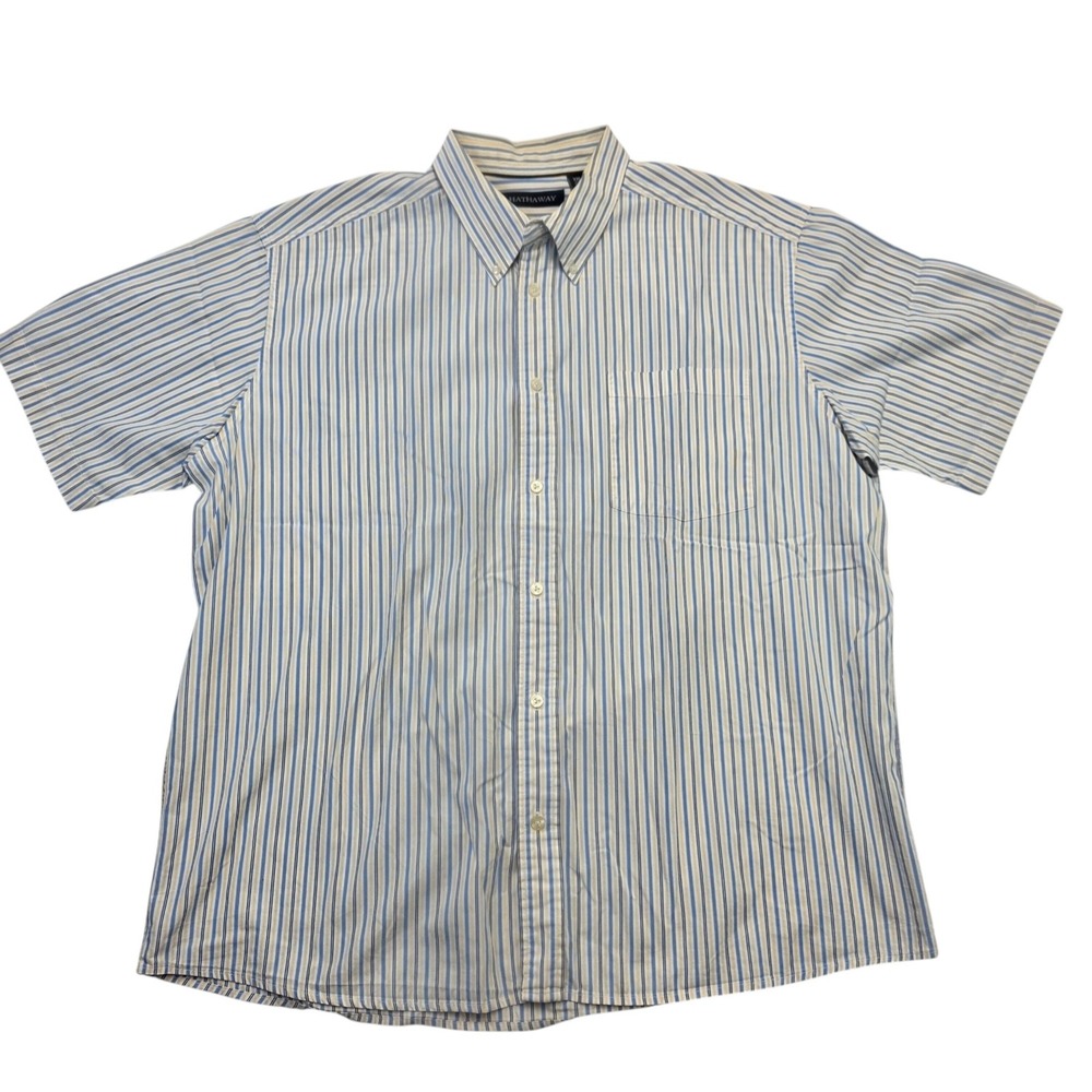 Hathaway Striped Button Up Shirt XXL Short Sleeve‎ Casual Cotton Light wear